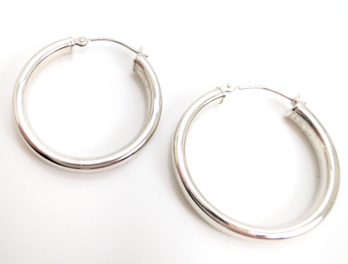 14K White Gold 1" Hoop Earrings P680-FOX1532 - Image 12