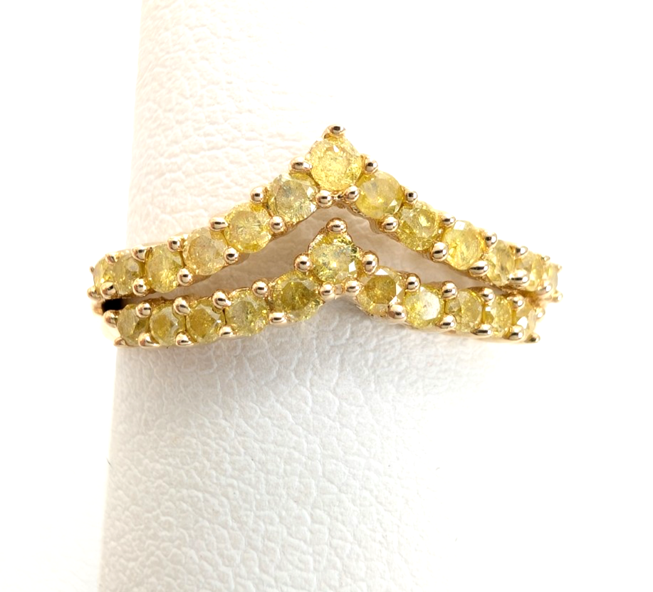 14K Yellow Gold 1/2ctw Irradiated Yellow Diamond V Band Ring P995-CRN163