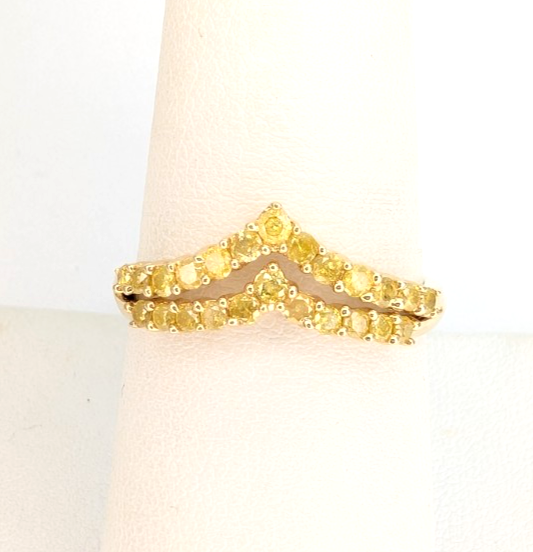 14K Yellow Gold 1/2ctw Irradiated Yellow Diamond V Band Ring P995-CRN163 - Image 3