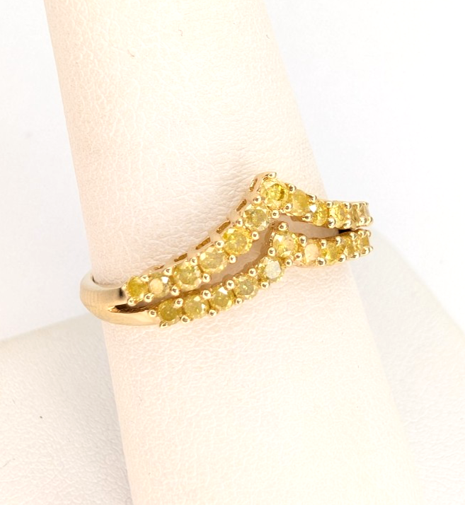 14K Yellow Gold 1/2ctw Irradiated Yellow Diamond V Band Ring P995-CRN163 - Image 6