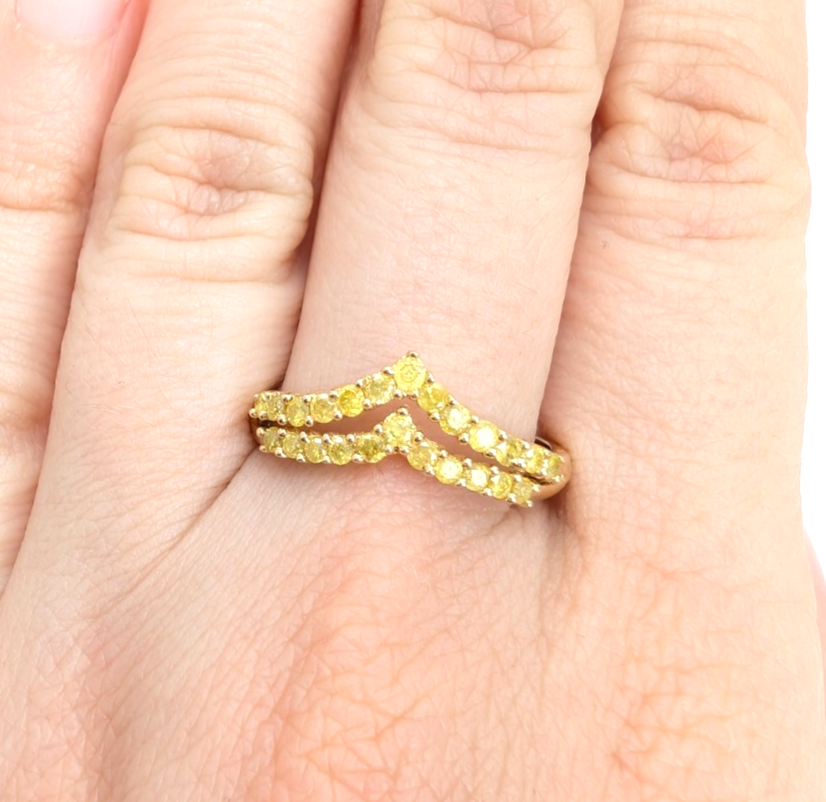 14K Yellow Gold 1/2ctw Irradiated Yellow Diamond V Band Ring P995-CRN163 - Image 20