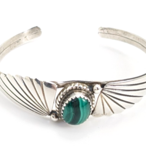 Sterling Silver 925 Bracelet 6.75" Malachite Cuff 11658