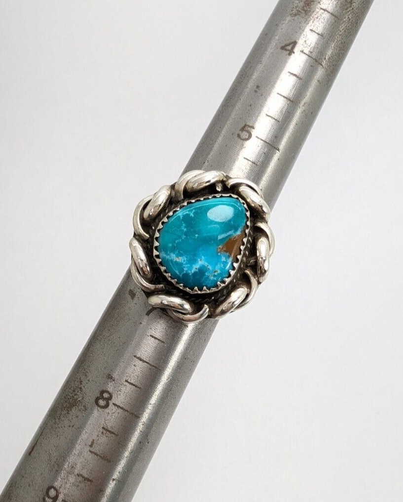 Sterling Silver 925 Twisted Silver Framed Turquoise Signed MLS Ring O1364 - Image 7