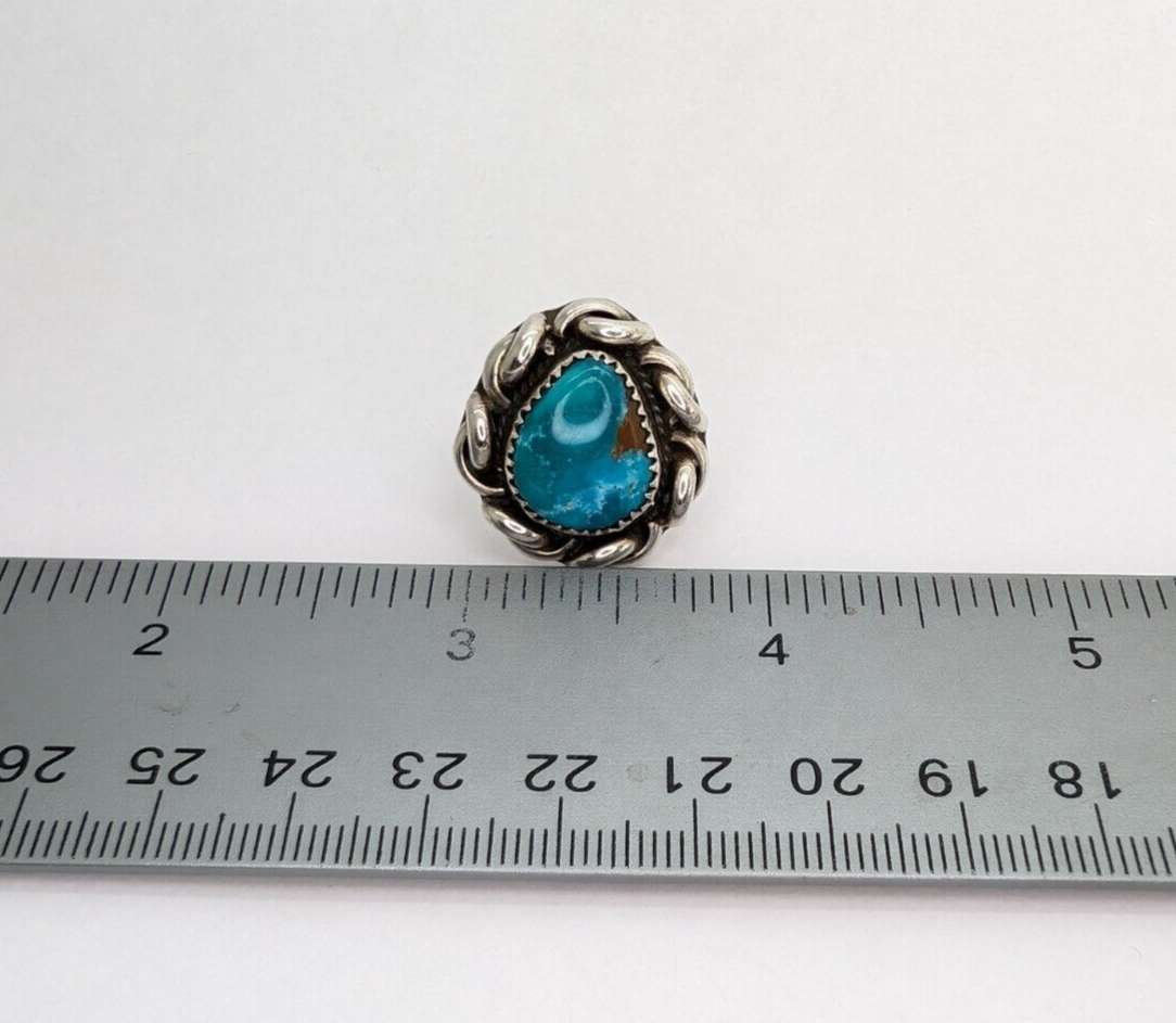 Sterling Silver 925 Twisted Silver Framed Turquoise Signed MLS Ring O1364 - Image 9