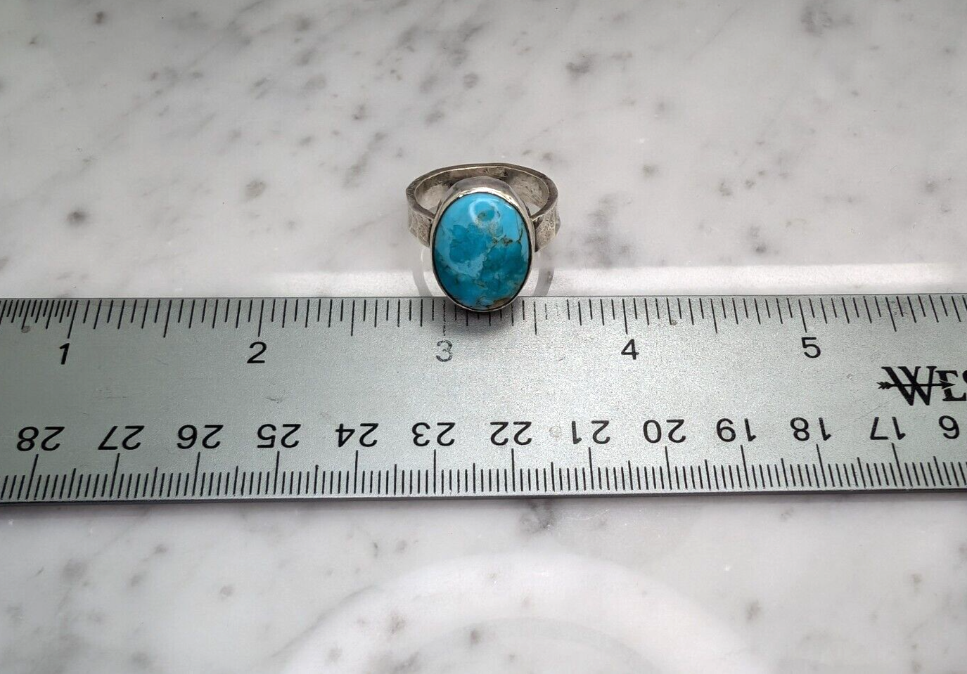 Sterling Silver 925 Oval Turquoise Gemstone Hammered Band Ring 10296 - Image 10