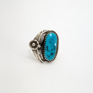 Native American Sterling Silver 925 Oval Turquoise Feather Gemstone Ring M487