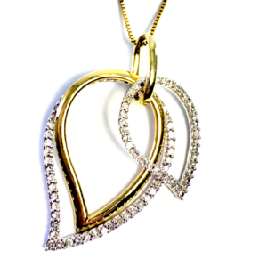 14K Gold Diamond Pendant Only Two-Tone 3 Teardrop FOX1657