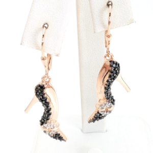 Sterling Silver 925 Pave Stiletto Shoes Dangle Earrings R984- FOX1908