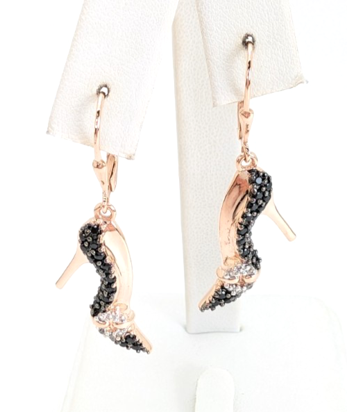 Sterling Silver 925 Pave Stiletto Shoes Dangle Earrings R984- FOX1908