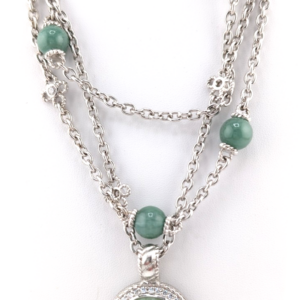 Judith Ripka Sterling Silver 925 Jade Gemstone 3 Strand Necklace Oak790
