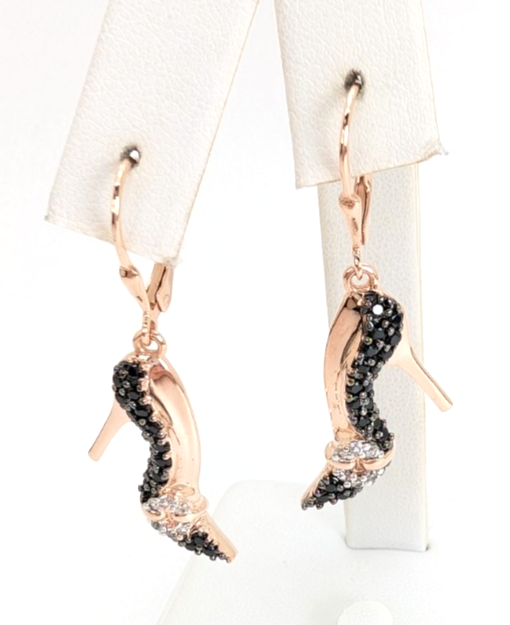 Sterling Silver 925 Pave Stiletto Shoes Dangle Earrings R984- FOX1908 - Image 4