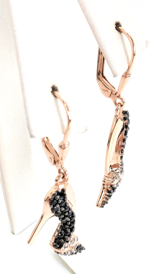 Sterling Silver 925 Pave Stiletto Shoes Dangle Earrings R984- FOX1908 - Image 5