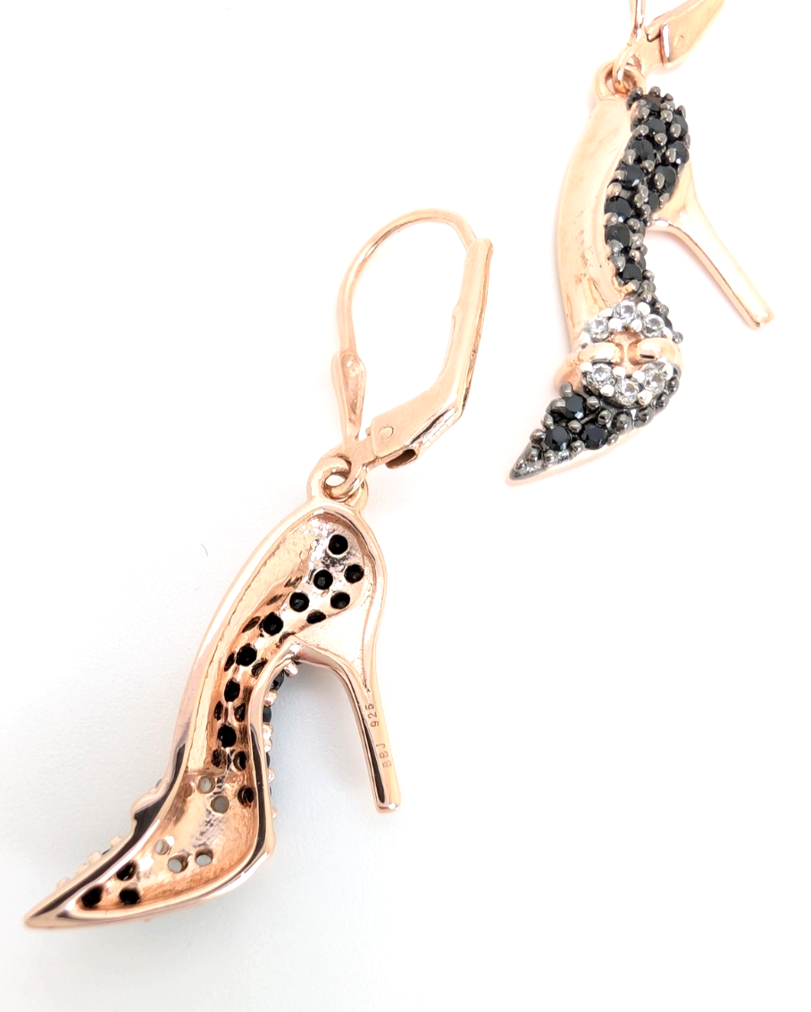 Sterling Silver 925 Pave Stiletto Shoes Dangle Earrings R984- FOX1908 - Image 8