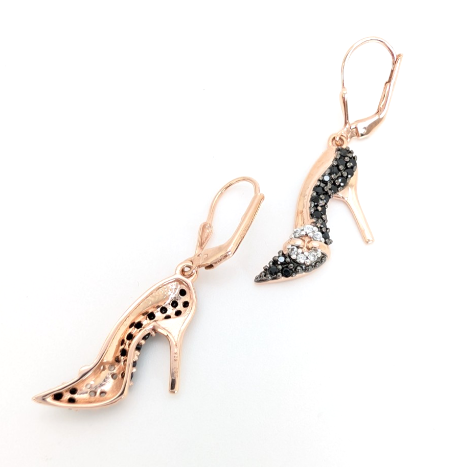 Sterling Silver 925 Pave Stiletto Shoes Dangle Earrings R984- FOX1908 - Image 9