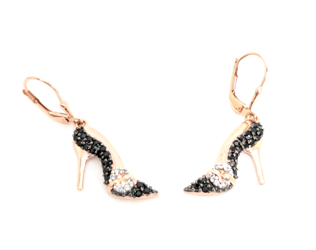 Sterling Silver 925 Pave Stiletto Shoes Dangle Earrings R984- FOX1908 - Image 10