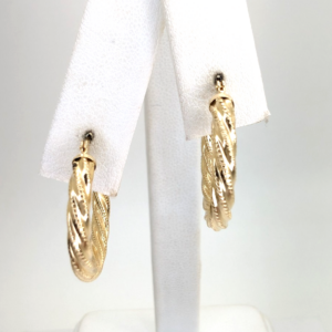 14K Yellow Gold Twisted Beaded Hoop Earrings 11165