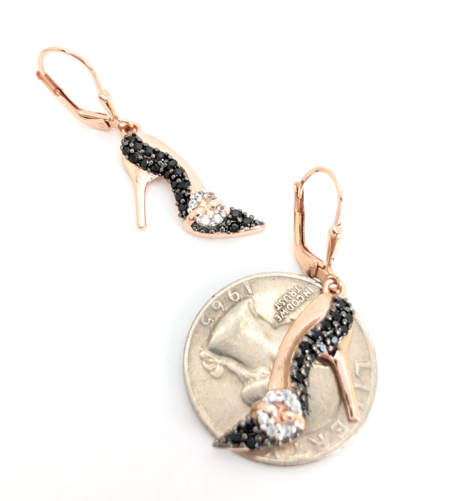 Sterling Silver 925 Pave Stiletto Shoes Dangle Earrings R984- FOX1908 - Image 12