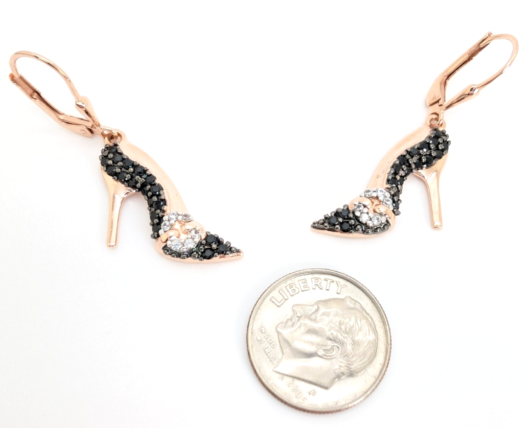 Sterling Silver 925 Pave Stiletto Shoes Dangle Earrings R984- FOX1908 - Image 17