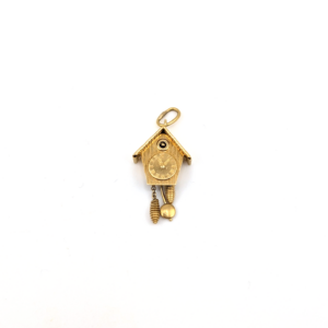 14K Yellow Gold Vintage Birdhouse Cuckoo Clock Charm Pendant 20374