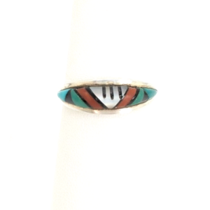 Sterling Silver 925 Zuni Geometric Turquoise Coral Inlay Band 13618