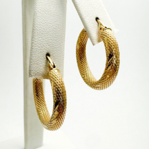 14K Yellow Gold 1" Textured Diamond Cut Hoop Earrings N26