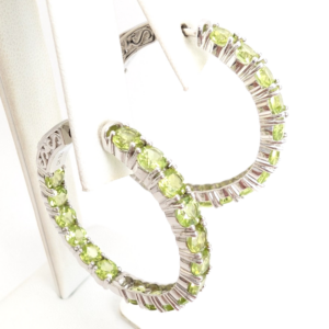 Sterling Silver 925 Earrings Peridot inside- out Hoops R1047- CRN14