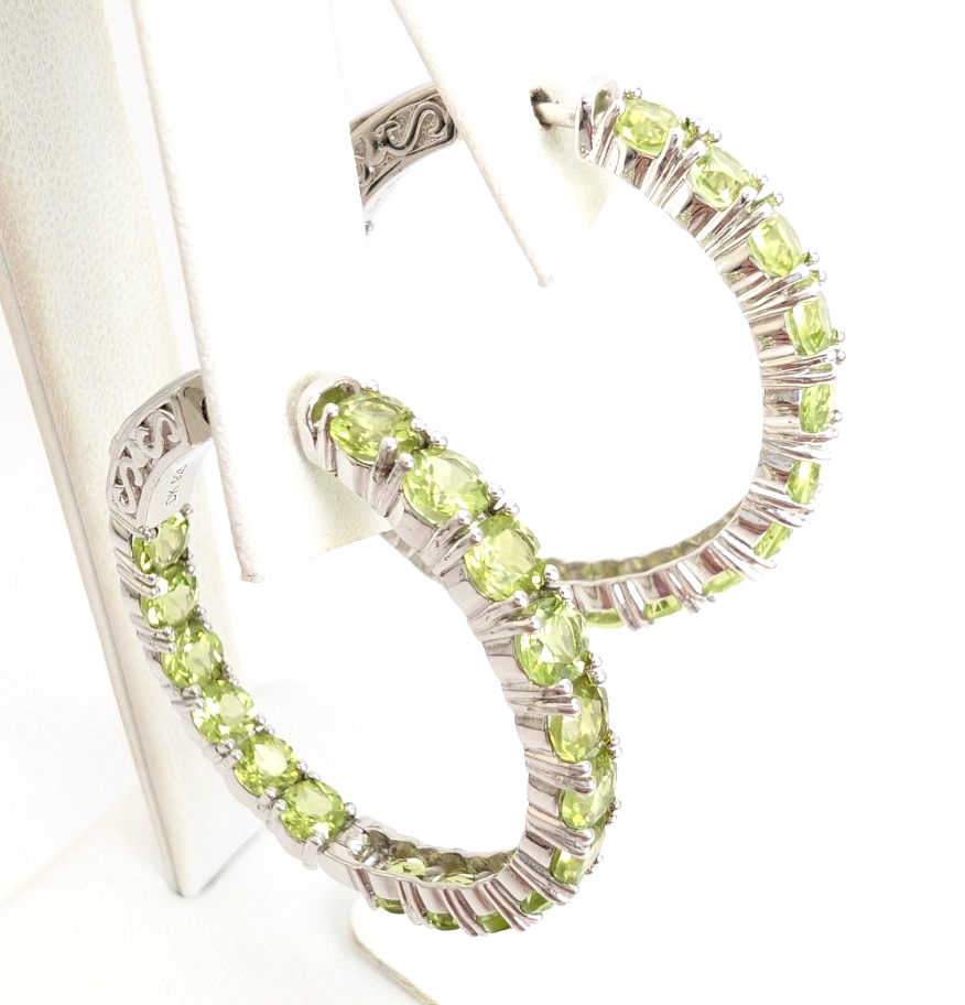 Sterling Silver 925 Earrings Peridot inside- out Hoops R1047- CRN14