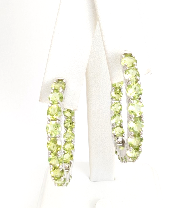 Sterling Silver 925 Earrings Peridot inside- out Hoops R1047- CRN14 - Image 2