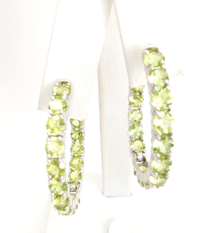 Sterling Silver 925 Earrings Peridot inside- out Hoops R1047- CRN14 - Image 3