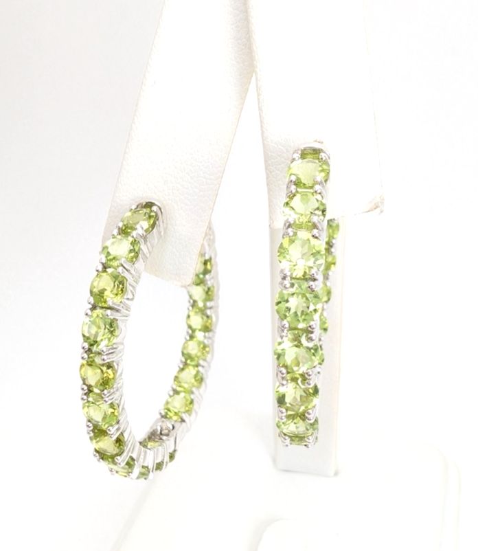 Sterling Silver 925 Earrings Peridot inside- out Hoops R1047- CRN14 - Image 4