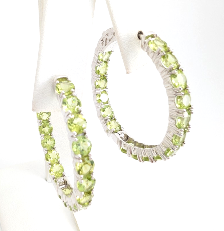 Sterling Silver 925 Earrings Peridot inside- out Hoops R1047- CRN14 - Image 5