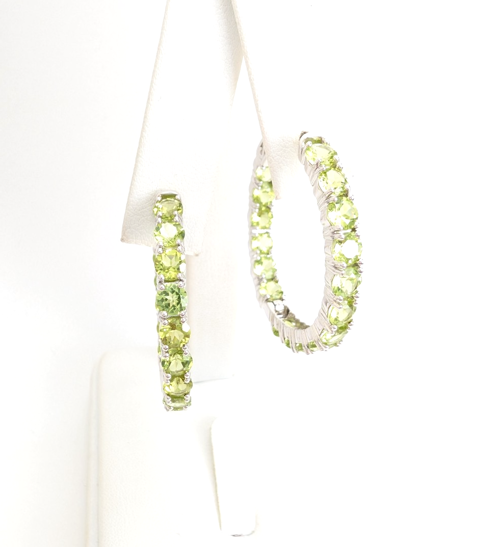 Sterling Silver 925 Earrings Peridot inside- out Hoops R1047- CRN14 - Image 6