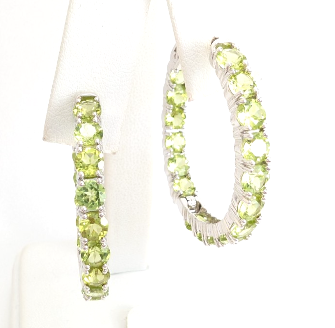 Sterling Silver 925 Earrings Peridot inside- out Hoops R1047- CRN14 - Image 7