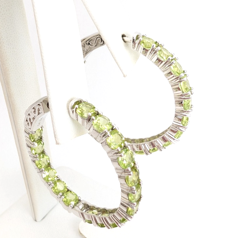 Sterling Silver 925 Earrings Peridot inside- out Hoops R1047- CRN14 - Image 8