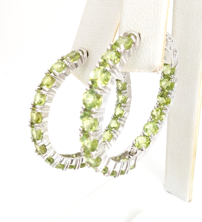 Sterling Silver 925 Earrings Peridot inside- out Hoops R1047- CRN14 - Image 9