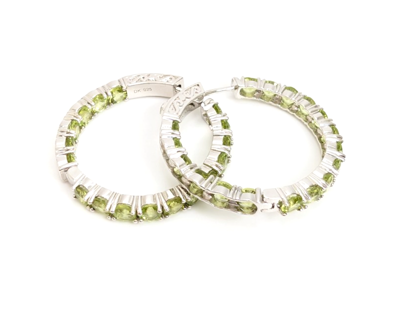 Sterling Silver 925 Earrings Peridot inside- out Hoops R1047- CRN14 - Image 10