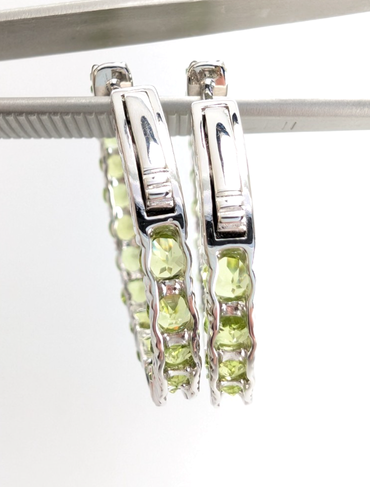 Sterling Silver 925 Earrings Peridot inside- out Hoops R1047- CRN14 - Image 14