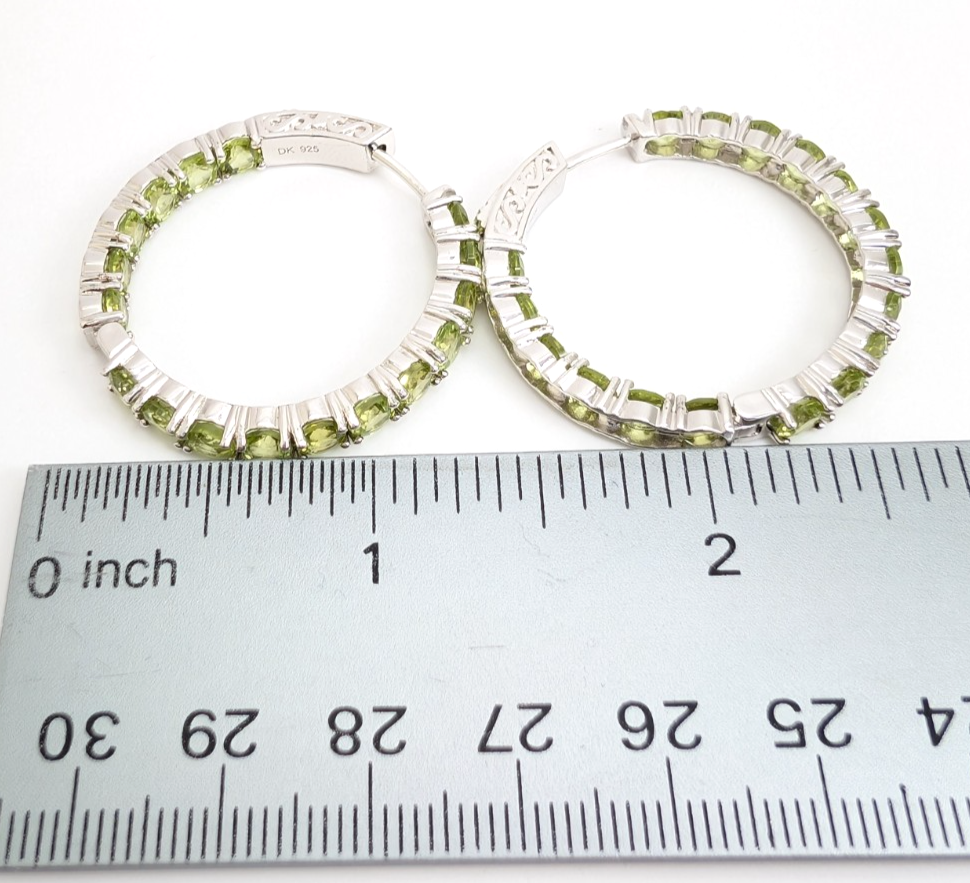 Sterling Silver 925 Earrings Peridot inside- out Hoops R1047- CRN14 - Image 15