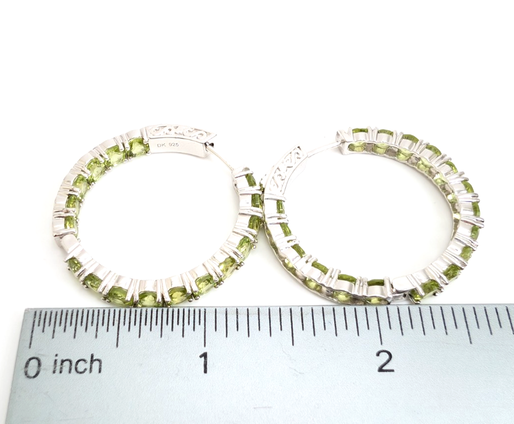 Sterling Silver 925 Earrings Peridot inside- out Hoops R1047- CRN14 - Image 16