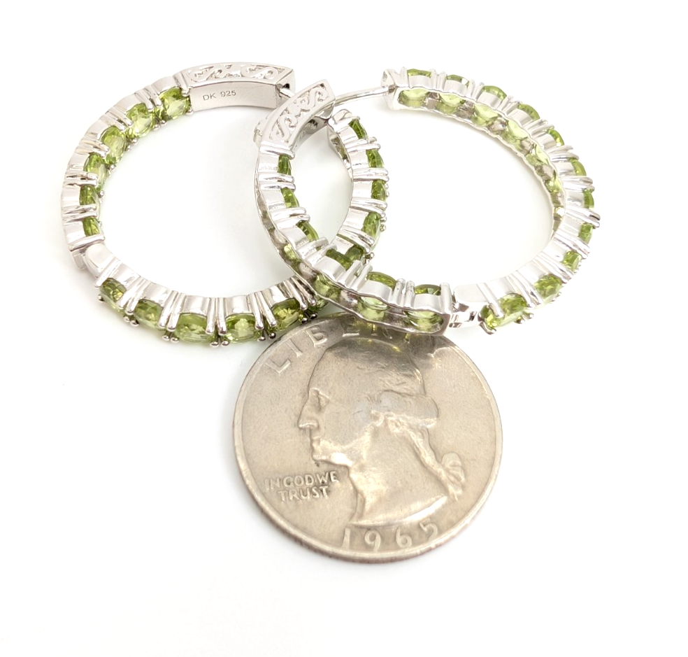 Sterling Silver 925 Earrings Peridot inside- out Hoops R1047- CRN14 - Image 17