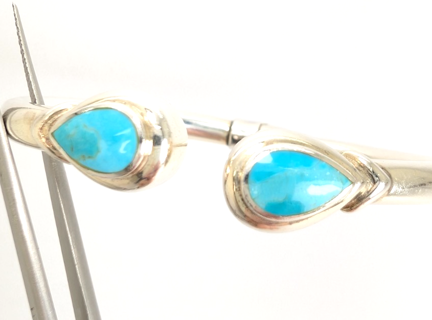 Sterling Silver 925 Bracelet Turquoise Bangle R1052- CRN19 - Image 9
