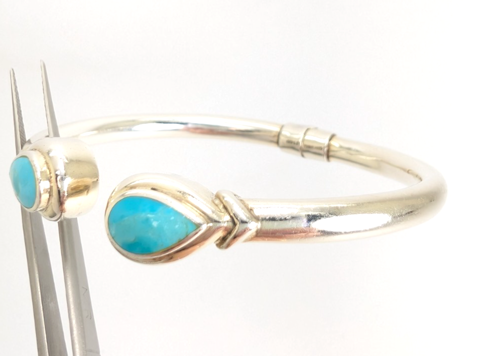 Sterling Silver 925 Bracelet Turquoise Bangle R1052- CRN19 - Image 10