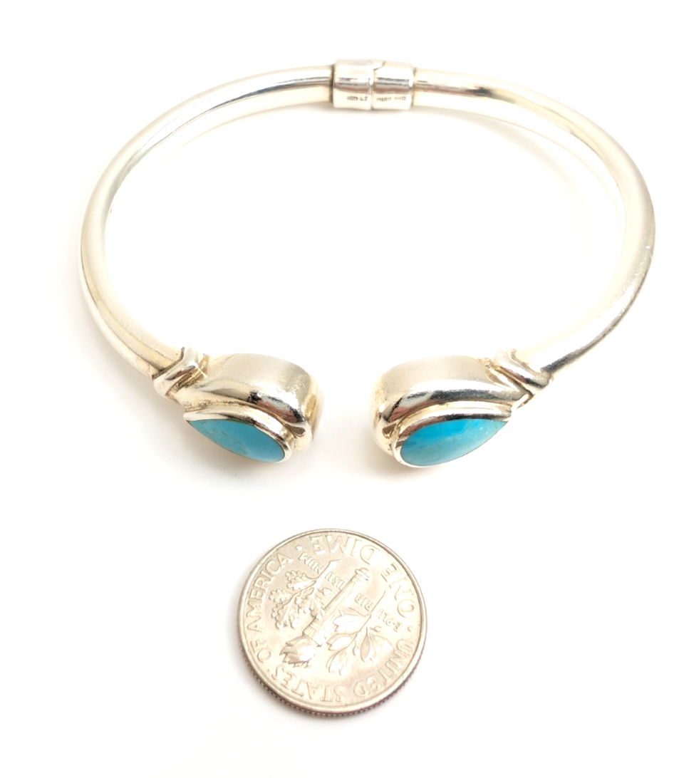 Sterling Silver 925 Bracelet Turquoise Bangle R1052- CRN19 - Image 11