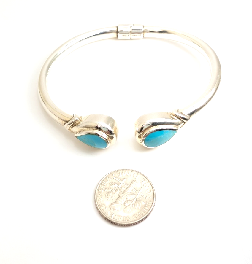 Sterling Silver 925 Bracelet Turquoise Bangle R1052- CRN19 - Image 13