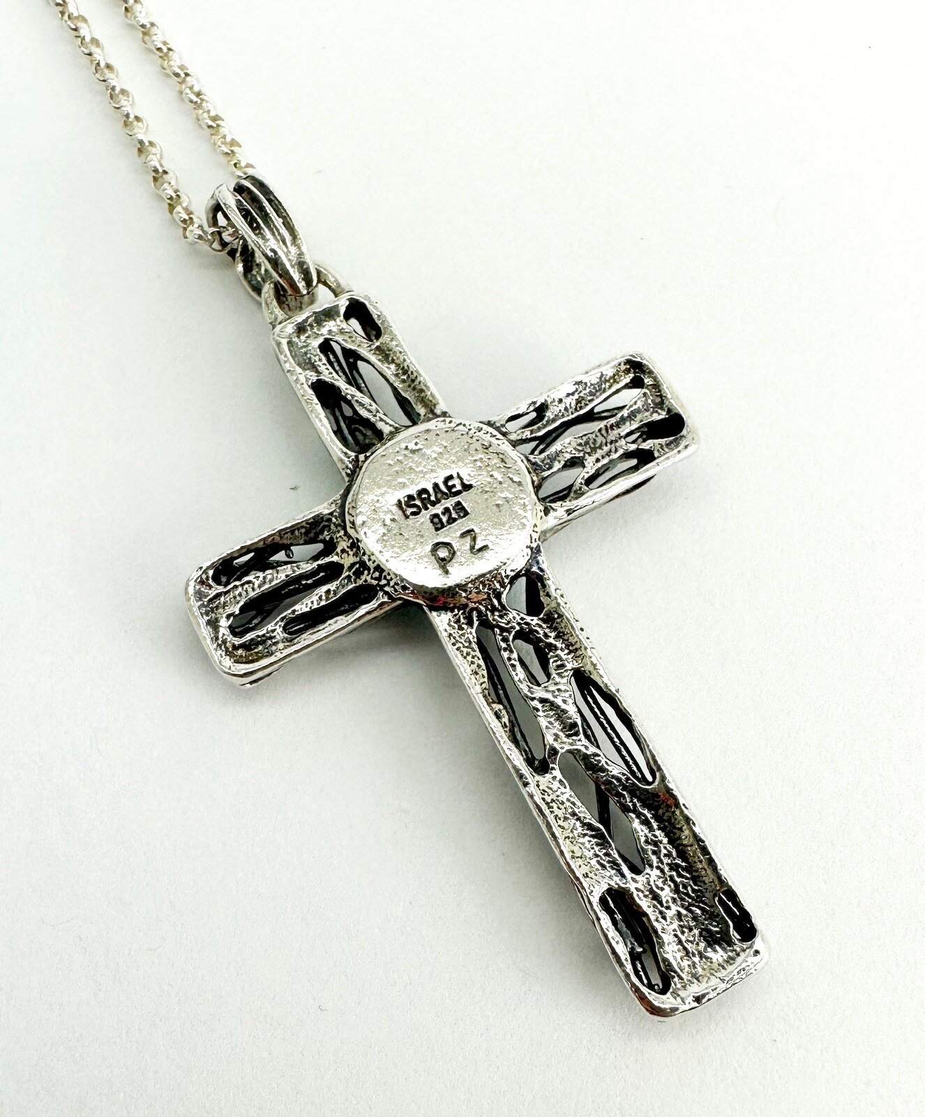 Israel PZ 925 Wire Cross with Turquoise Pendant 18" Necklace 10955 - Image 8