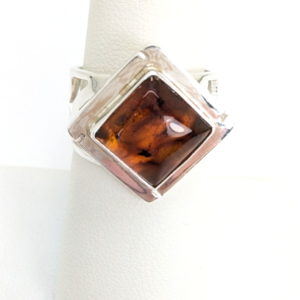 Sterling Silver 925 Ring Amber Wide Openwork Band R471-FOX1376