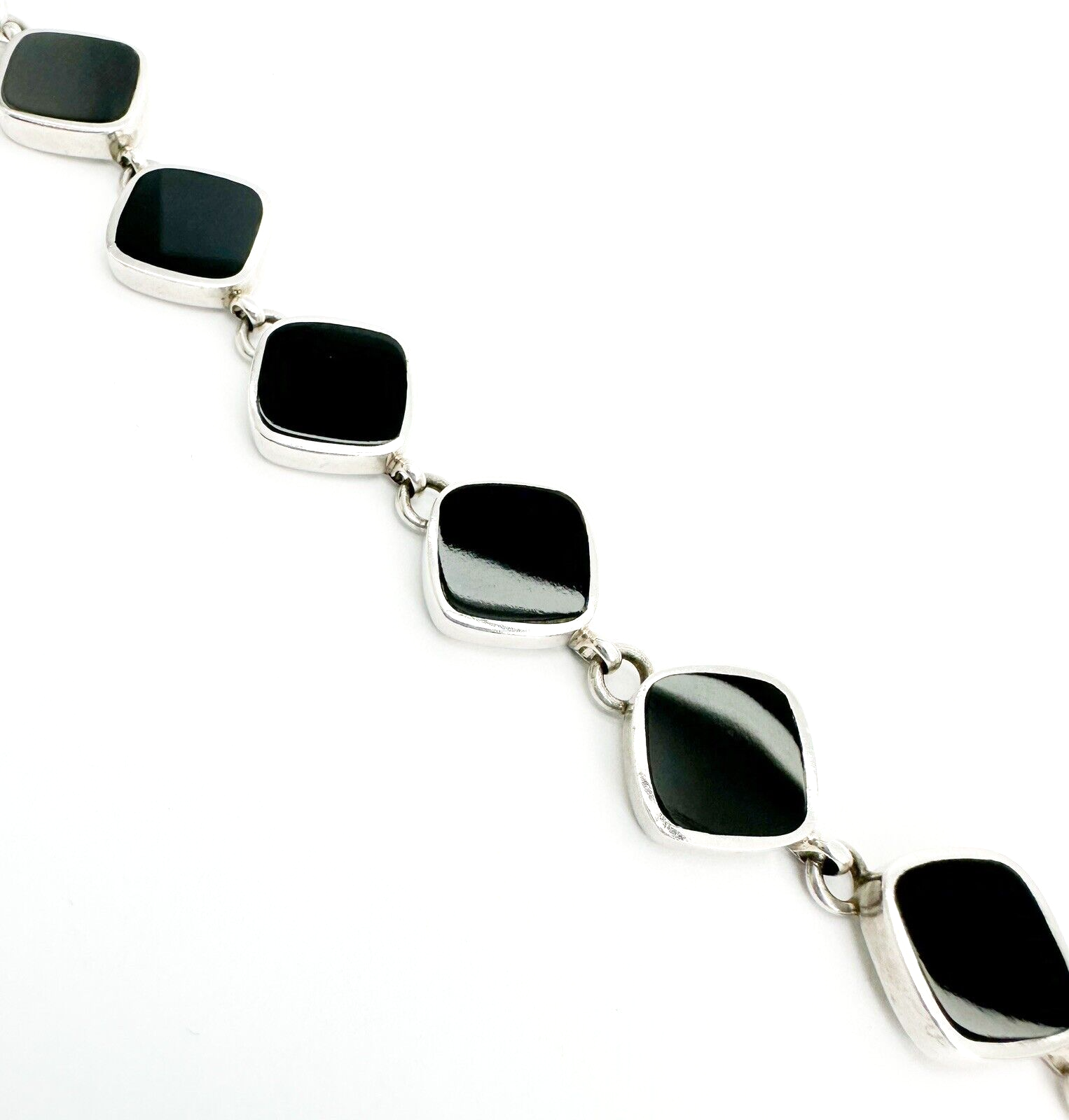 Sterling Silver 925 Black Onyx Gemstone Link Toggle 7" Bracelet 10965 - Image 4