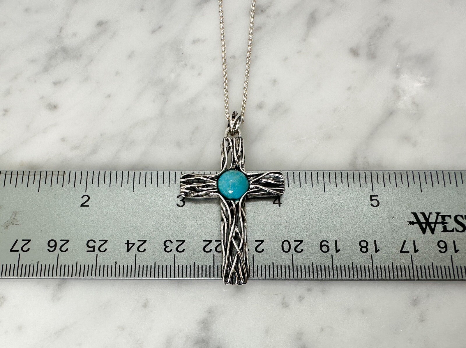 Israel PZ 925 Wire Cross with Turquoise Pendant 18" Necklace 10955 - Image 12
