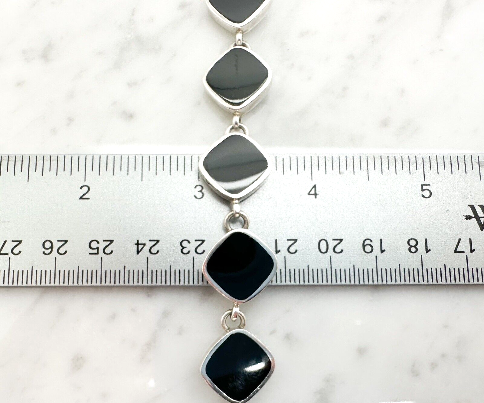 Sterling Silver 925 Black Onyx Gemstone Link Toggle 7" Bracelet 10965 - Image 9
