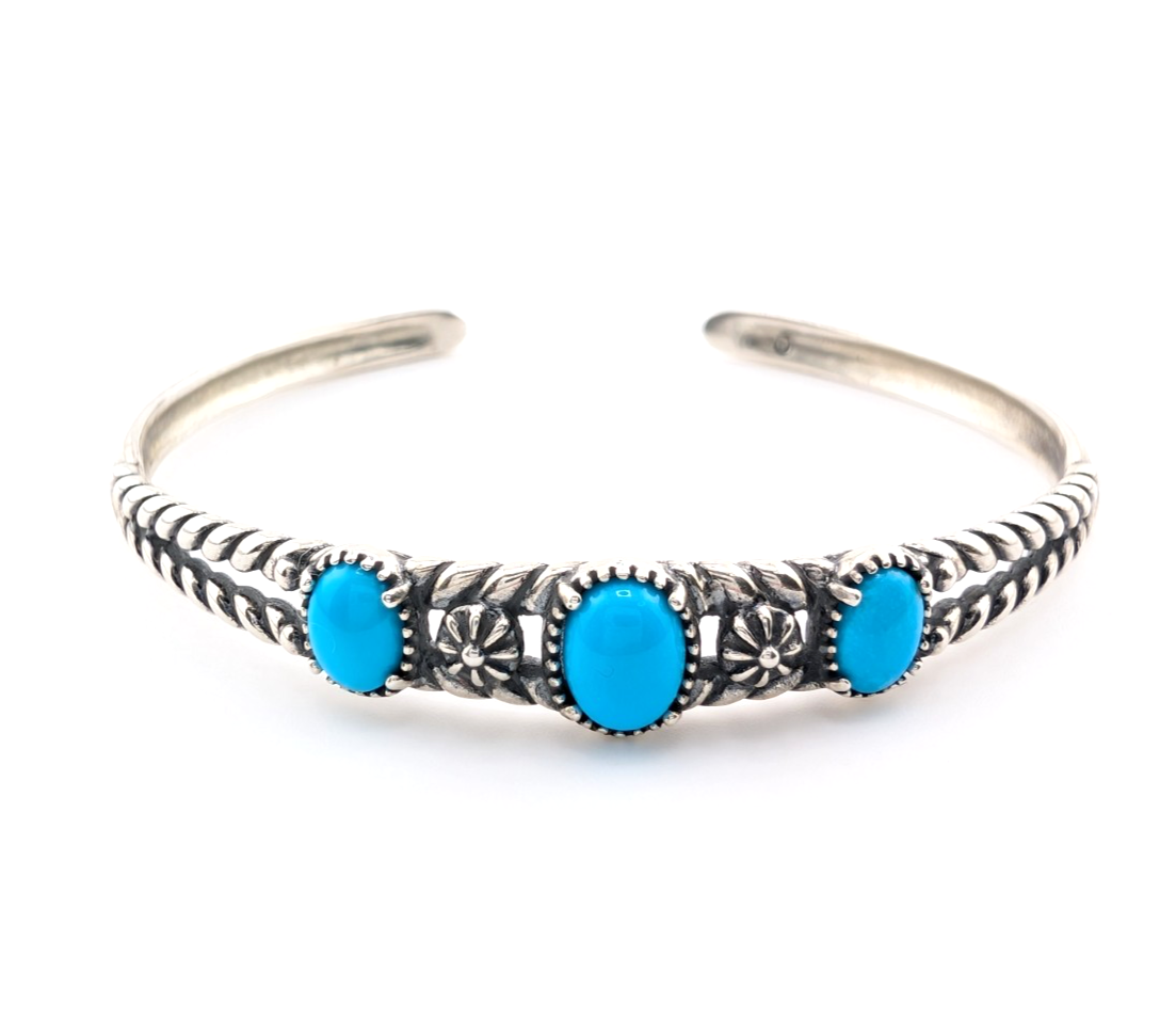 Carolyn Pollack Sterling Silver 925 3 Turquoise Cuff Bracelet 17569